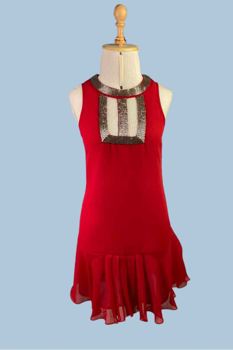 Vestido vermelho com detalhes em canutilho M